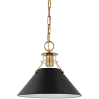 13 in. x 10.63 in. Pendant Fixture - Black Shade - Brass Finish - Outpost Collection - Uses (1) 60-Watt Max Incandescent or LED Bulb - Medium Base - 4 ft. Adjustable Chain - 120 Volt - Nuvo 60-7523