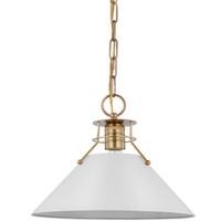 13 in. x 10.63 in. Pendant Fixture - White Shade - Brass Finish - Outpost Collection - Uses (1) 60-Watt Max Incandescent or LED Bulb - Medium Base - 4 ft. Adjustable Chain - 120 Volt - Nuvo 60-7524