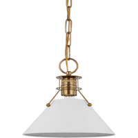 16.5 in. x 11.63 in. Pendant Fixture - White Shade - Brass Finish - Outpost Collection - Uses (1) 60-Watt Max Incandescent or LED Bulb - Medium Base - 4 ft. Adjustable Chain - 120 Volt - Nuvo 60-7526