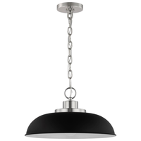 15 in. x 8 in. Pendant Fixture - Black Shade - Nickel Finish - Colony Collection - Uses (1) 100-Watt Max Incandescent or LED Bulb - Medium Base - 4 ft. Adjustable Chain - 120 Volt - Nuvo 60-7482