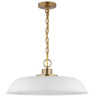 20 in. x 8 in. Pendant Fixture - White Shade - Brass Finish - Colony Collection - Uses (1) 100-Watt Max Incandescent or LED Bulb - Medium Base - 4 ft. Adjustable Chain - 120 Volt - Nuvo 60-7483