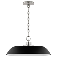 20 in. x 8 in. Pendant Fixture - Black Shade - Nickel Finish - Colony Collection - Uses (1) 100-Watt Max Incandescent or LED Bulb - Medium Base - 4 ft. Adjustable Chain - 120 Volt - Nuvo 60-7485