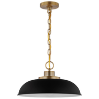 15 in. x 8 in. Pendant Fixture - Black Shade - Brass Finish - Colony Collection - Uses (1) 100-Watt Max Incandescent or LED Bulb - Medium Base - 4 ft. Adjustable Chain - 120 Volt - Nuvo 60-7481
