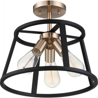 14 in. Semi-Flush Mount Ceiling Light Fixture - Black Shade - Brass Finish - Chassis Collection - Uses (3) Incandescent or LED Bulbs - Medium Base - 120 Volt - Nuvo 60-6643