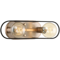 16 in. Vanity Light Fixture - 2-Light - Black and Brass Finish - Chassis Collection - Uses (2) Incandescent or LED Bulbs - Medium Base - 120 Volt - Nuvo 60-6652