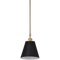 7 in. x 9.5 in. Pendant Fixture - Black Shade - Brass Finish - Dover Collection - Uses (1) 60-Watt Max Incandescent or LED Bulb - Medium Base - 3 ft. Adjustable Threaded Rod - 120 Volt - Nuvo 60-7408