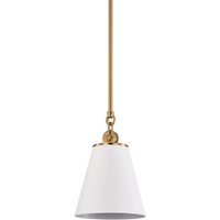 7 in. x 9.5 in. Pendant Fixture - White Shade - Brass Finish - Dover Collection - Uses (1) 60-Watt Max Incandescent or LED Bulb - Medium Base - 3 ft. Adjustable Threaded Rod - 120 Volt - Nuvo 60-7409