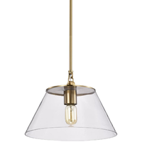 10 in. x 14 in. Pendant Fixture - Clear Glass - Brass Finish - Dover Collection - Uses (1) Incandescent or LED Bulb - Medium Base - 3 ft. Adjustable Threaded Rod - 120 Volt - Nuvo 60-7413