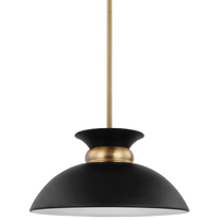 7 in. x 15 in. Pendant Fixture - Black Shade - Brass Finish - Perkins Collection - Uses (1) Incandescent or LED Bulb - Medium Base - 3 ft. Adjustable Threaded Rod - 120 Volt - Nuvo 60-7460