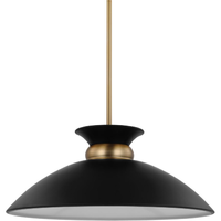 7.5 in. x 20 in. Pendant Fixture - Black Shade - Brass Finish - Perkins Collection - Uses (1) Incandescent or LED Bulb - Medium Base - 3 ft. Adjustable Threaded Rod - 120 Volt - Nuvo 60-7461