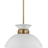 7 in. x 15 in. Pendant Fixture - White Shade - Brass Finish - Perkins Collection - Uses (1) Incandescent or LED Bulb - Medium Base - 3 ft. Adjustable Threaded Rod - 120 Volt - Nuvo 60-7463