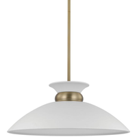 7.5 in. x 20 in. Pendant Fixture - White Shade - Brass Finish - Perkins Collection - Uses (1) Incandescent or LED Bulb - Medium Base - 3 ft. Adjustable Threaded Rod - 120 Volt - Nuvo 60-7464