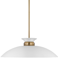 7.5 in. x 24 in. Pendant Fixture - White Shade - Brass Finish - Perkins Collection - Uses (1) Incandescent or LED Bulb - Medium Base - 3 ft. Adjustable Threaded Rod - 120 Volt - Nuvo 60-7465