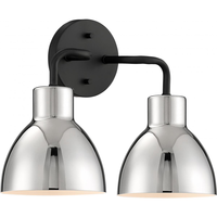 14 in. Vanity Light Fixture - 2-Light - Nickel Shade - Black Finish - Sloan Collection - Uses (2) Incandescent or LED Bulbs - Medium Base - 120 Volt - Nuvo 60-6772
