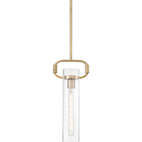 20 in. x 5 in. Pendant Fixture - Clear Glass - Brass Finish - Teresa Collection - Uses (1) Incandescent or LED Bulb - Medium Base - 3 ft. Adjustable Threaded Rod - 120 Volt - Nuvo 60-7143