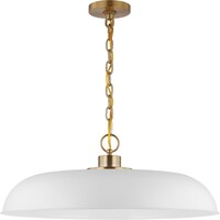 24 in. x 9 in. Pendant Fixture - White Shade - Brass Finish - Colony Collection - Uses (1) 100-
Watt Max Incandescent or LED Bulb - Medium Base - 4 ft. Adjustable Chain - 120 Volt - Nuvo 60-7486