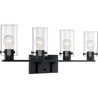30 in. Vanity Light Fixture - 4-Light - Clear Glass - Black Finish - Sommerset Collection - Uses (4) Incandescent or LED Bulbs - Medium Base - 120 Volt - Nuvo 60-7274