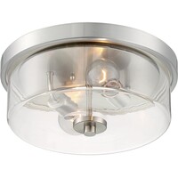 13 in. Flush Mount Ceiling Light Fixture - Clear Glass - Nickel Finish - Sommerset Collection - Uses (2) Incandescent or LED Bulbs - Medium Base - 120 Volt - Nuvo 60-7168