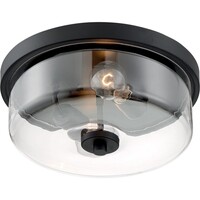 13 in. Flush Mount Ceiling Light Fixture - Clear Glass - Black Finish - Sommerset Collection - Uses (2) Incandescent or LED Bulbs - Medium Base - 120 Volt - Nuvo 60-7268