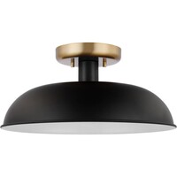 15 in. Semi-Flush Mount Ceiling Light Fixture - Black Shade - Brass Finish - Colony Collection - Uses (1) Incandescent or LED Bulb - Medium Base - 120 Volt - Nuvo 60-7491