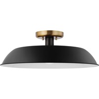 20 in. Flush Mount Ceiling Light Fixture - Black Shade - Brass Finish - Colony Collection - Uses (1) Incandescent or LED Bulb - Medium Base - 120 Volt - Nuvo 60-7494
