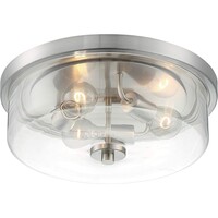 15 in. Flush Mount Ceiling Light Fixture - Clear Glass - Nickel Finish - Sommerset Collection - Uses (3) Incandescent or LED Bulbs - Medium Base - 120 Volt - Nuvo 60-7169