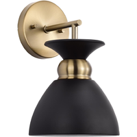 11 in. x 7 in. Wall Sconce Fixture - Black Shade - Brass Finish - Perkins Collection - Uses (1) Incandescent or LED Bulb - Medium Base - 120 Volt - Nuvo 60-7458