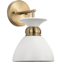 11 in. x 7 in. Wall Sconce Fixture - White Shade - Brass Finish - Perkins Collection - Uses (1) Incandescent or LED Bulb - Medium Base - 120 Volt - Nuvo 60-7459