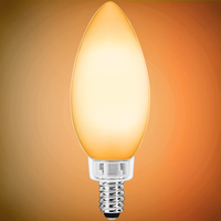 500 Lumens - 5 Watt - LED Chandelier Filament Bulb - Warm Dimming 3000 to 1800 Kelvin - 3.8 in. x 1.4 in. - Opal Finish - 60 Watt Equal - Halogen Color to Candle Glow - Candelabra Base - 90 CRI - 120 Volt - PLT-13537