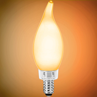 500 Lumens - 5 Watt - LED Chandelier Filament Bulb - Warm Dimming 3000 to 1800 Kelvin - 4.3 in. x 1.4 in - Opal Finish - 60 Watt Equal - Halogen Color to Candle Glow - Candelabra Base - 90 CRI - 120 Volt - PLT-13538