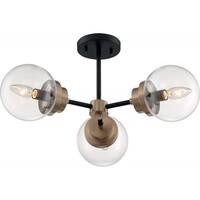 23 in. Ceiling Light Fixture - Clear Glass - Black and Brass Finish - Axis Collection - Uses (3) Incandescent or LED Bulbs - Candelabra Base - 120 Volt - Nuvo 60-7123