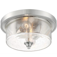13 in. Flush Mount Ceiling Light Fixture - Clear Seeded Glass - Nickel Finish - Bransel Collection - Uses (2) Incandescent or LED Bulbs - Medium Base - 120 Volt - Nuvo 60-7190