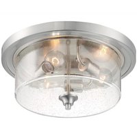 15 in. Flush Mount Ceiling Light Fixture - Clear Seeded Glass - Nickel Finish - Bransel Collection - Uses (3) Incandescent or LED Bulbs - Medium Base - 120 Volt - Nuvo 60-7191