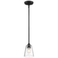 7 in. x 5 in. Pendant Fixture - Clear Seeded Glass - Black Finish - Bransel Collection - Uses (1) Incandescent or LED Bulb - Medium Base - 3 ft. Adjustable Threaded Rod - 120 Volt - Nuvo 60-7280