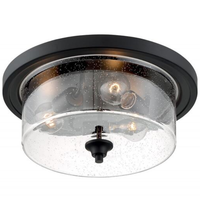 15 in. Flush Mount Ceiling Light Fixture - Clear Seeded Glass - Black Finish - Bransel Collection - Uses (3) Incandescent or LED Bulbs - Medium Base - 120 Volt - Nuvo 60-7291