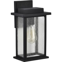 12.5 in. x 7.5 in. Outdoor Wall Sconce Fixture - Seeded Glass - Black Finish - Sullivan Collection - Uses (1) Incandescent or LED Bulb - Medium Base - 120 Volt - Nuvo 60-7375