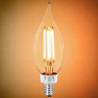 500 Lumens - 5 Watt - LED Chandelier Filament Bulb - Warm Dimming 3000 to 1800 Kelvin - 4.3 in. x 1.4 in. - Clear - 60 Watt Equal - Halogen Color to Candle Glow - Candelabra Base - 90 CRI - 120 Volt - PLT-13544